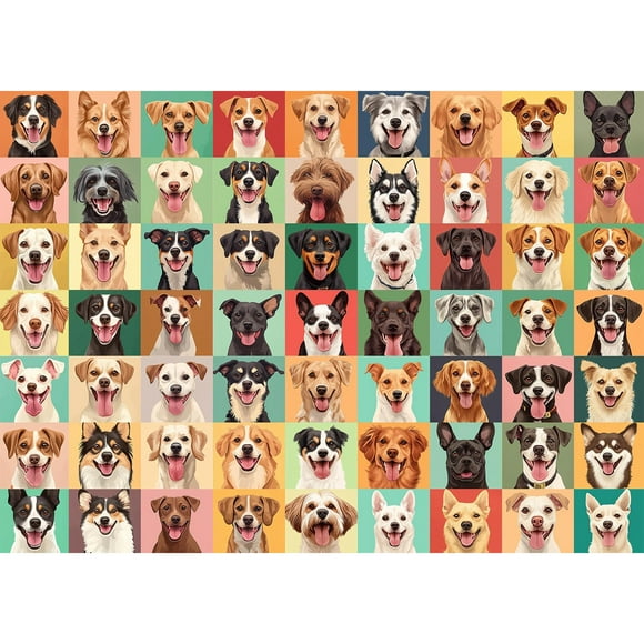Rompecabezas Hiwhy Vibrant Dog Faces 1000 piezas