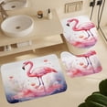 thumbnail image 6 of 4 Pcs Shower Curtain Sets with Non-Slip Rugs Toilet Lid Cover And Bath Mat Watercolor Illustration Of A Flamingo In A Pool Waterproof Personality Pattern Bath Curtain Tropical Flowers Flamingo, 6 of 8