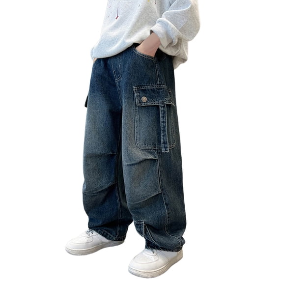 WOYY Boys Fashion Cargo Jeans Loose Fit Straight Leg Denim Pants, Sizes 4-5T