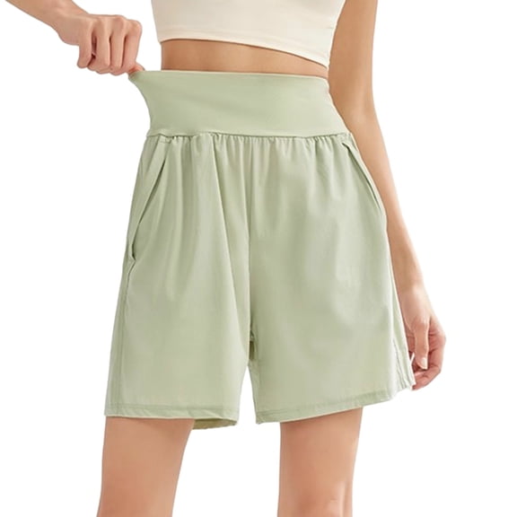 Qgtaibl Womens Plus Size High Waisted Workout Shorts Casual Stretchy Wide Leg Athletic Shorts Summer Loose Fit Lightweight Running Shorts with Pockets Green XXL