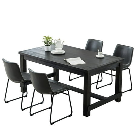 Roundhill Furniture Lotusville Antique Wood Finished Dining Set: Table and Four Chairs, Grey