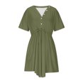 thumbnail image 4 of WRKEKC Liquidation d'Été! Robes d'Été pour Femmes 2025, Robes Décontractées pour Femmes, Robe d'Été Décontractée Col en V Manches Courtes Robes à Cordon avec Poches, 4 of 7