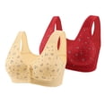 thumbnail image 1 of Sentmoon 2PC Wireless Bras for Women Plus Size No Underwire Bras for Women Comfortable Front Closure Button Print Anti-Sagging Seamless Sleep Bralettes Women Stylish for Daily Commute Red 44, 1 of 2