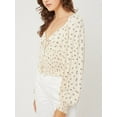 thumbnail image 3 of Women Sweetheart Neckline Long Sleeve Smocked Floral Jersey Blouse Top, 3 of 5