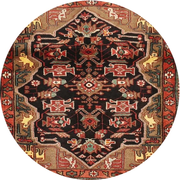 Ahgly Company Machine Washable Indoor Round Traditional Saffron Red Area Rugs, 3' Round