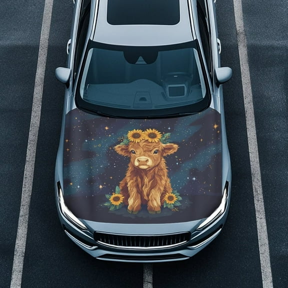 Uorisanigo Car Hood Cover Portable Galaxy Baby Highland Cow Car Bonnet Banner Heat-Resistant Hood Wrap Blanket for Most Automotive Sedans Trucks Pickup SUVs, Cars Accessories