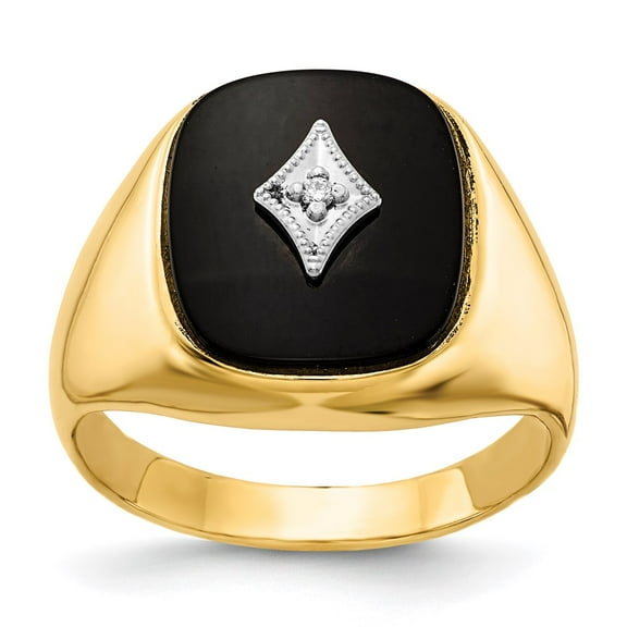 14K Yellow Gold Ring Band Men's Diamond Round Onyx Black