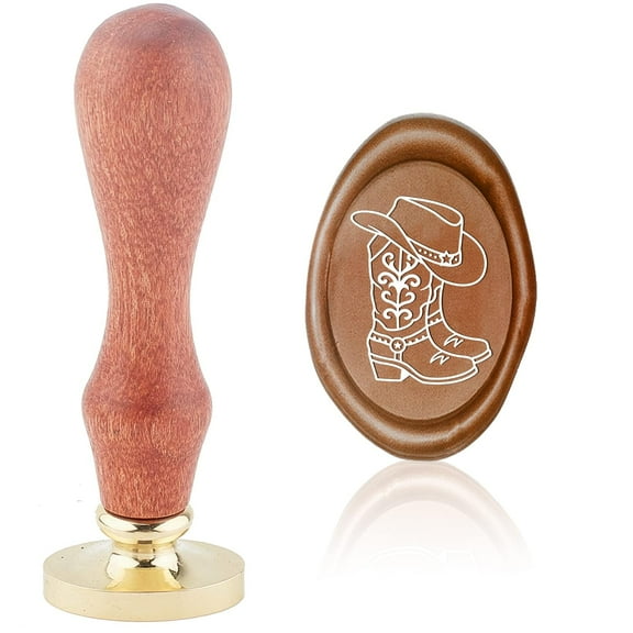 Wax Seal Stamp Cowboy Boots and Hat Sealing Wax Stamps Oval 20×30mm Removable Brass Head Sealing Stamp with Wooden Handle for Cards Invitations Gift Wrap