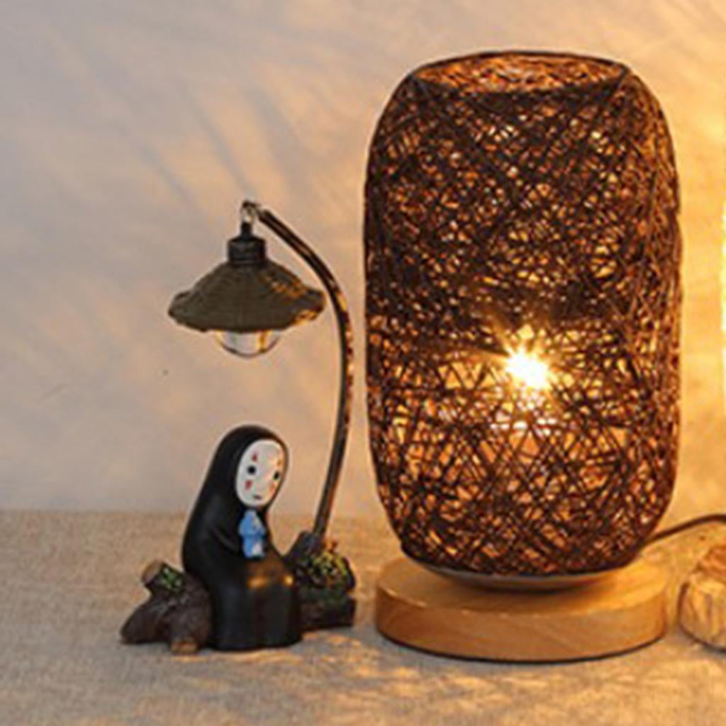 Modern LED Bedside Table USB Night Modern LED Bedside Lamp with Rattan