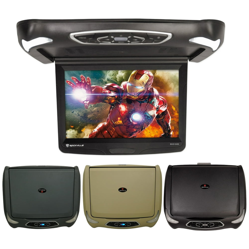 Rockville RVD15BGB Black/Grey/Tan 15" Flip Down Car Monitor w DVD/HDMI