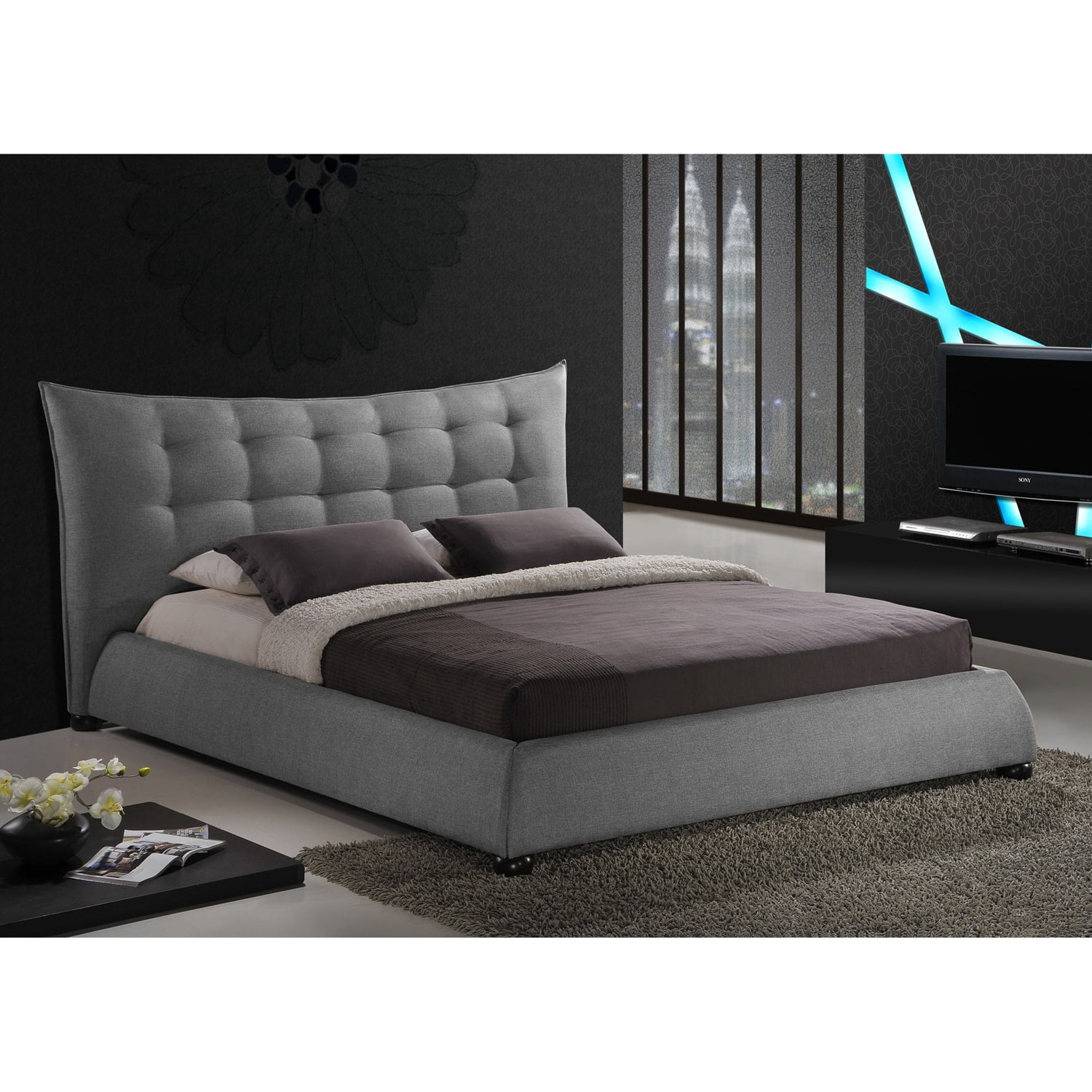 Baxton Studio Marguerite Grey Linen Modern Platform Bed Walmartcom Walmartcom