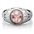 thumbnail image 3 of Gem Stone King Men's 925 Sterling Silver Oval Peach Simulated Morganite Ring (4.73 Cttw, Available in Size 7, 8, 9, 10, 11, 12, 13), 3 of 5