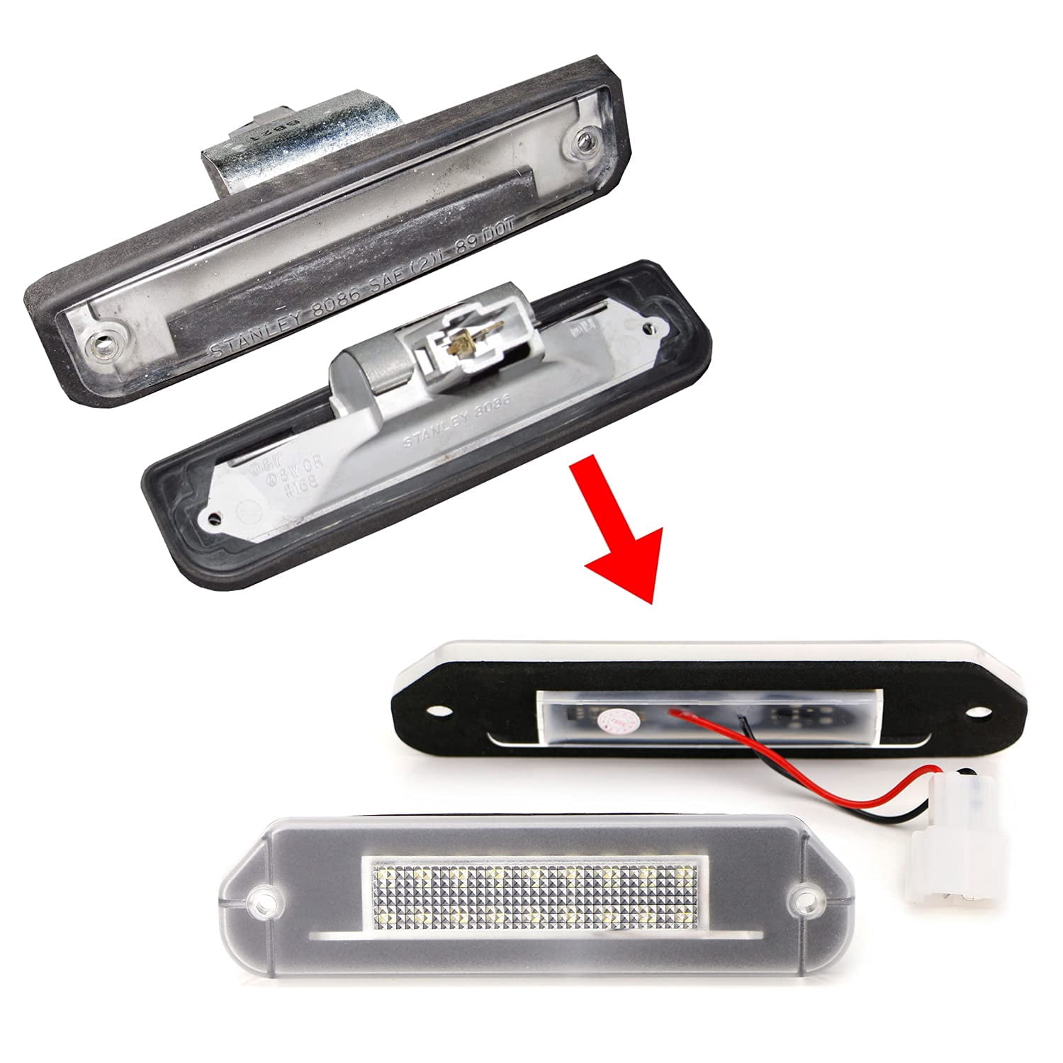 OEM-Fit 18-SMD Full LED License Plate Light Assembly For Honda 1992-1995 Gen5 Civic, 1992-1996 Prelude, Replace OEM Incandescent Lamps