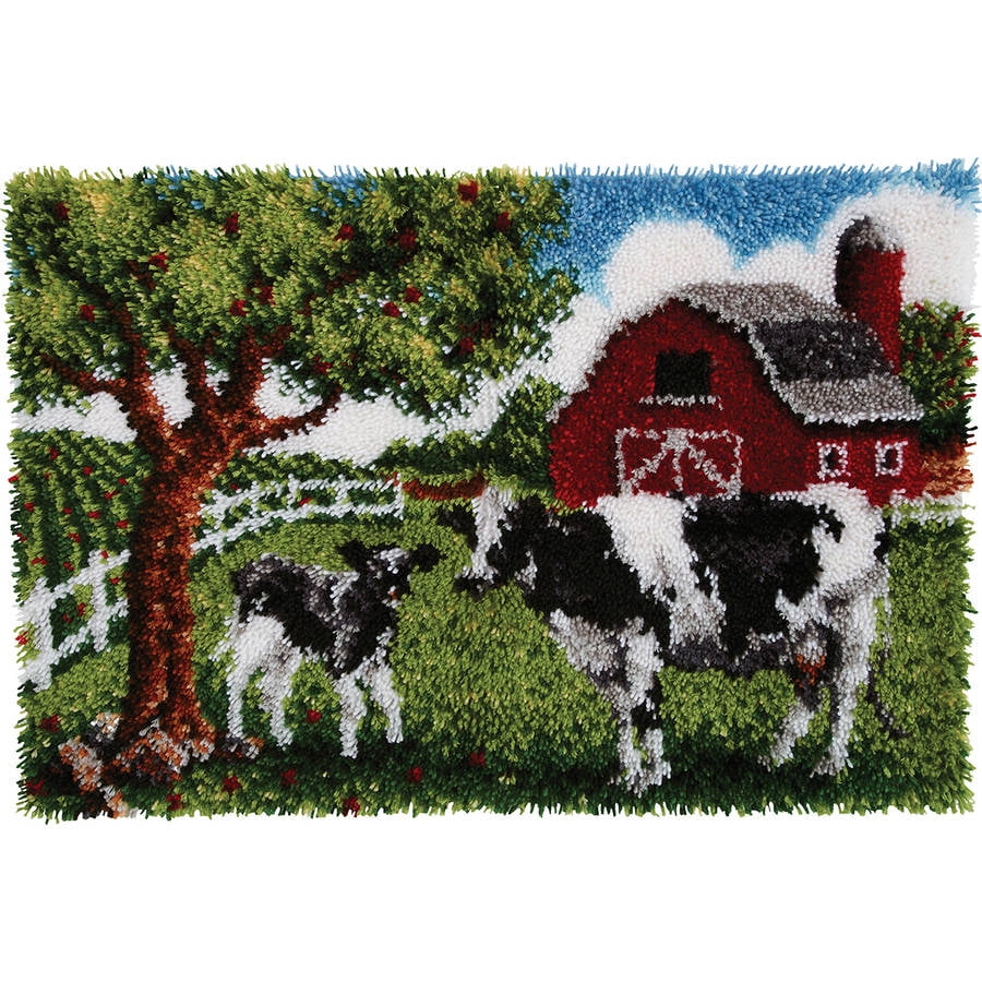 Wonderart Latch Hook Kit, 27" x 40", Contented Cows