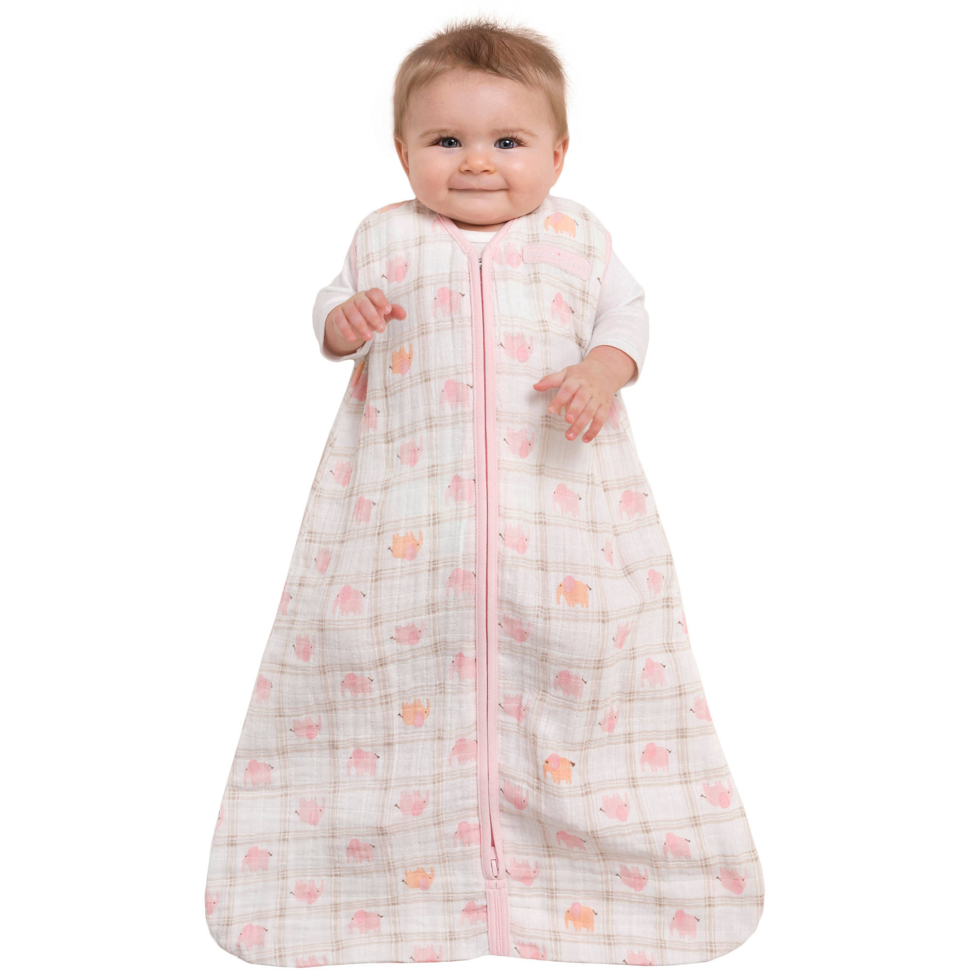 HALO SleepSack Wearable Blanket, 100 Cotton Muslin, Pink Elephant