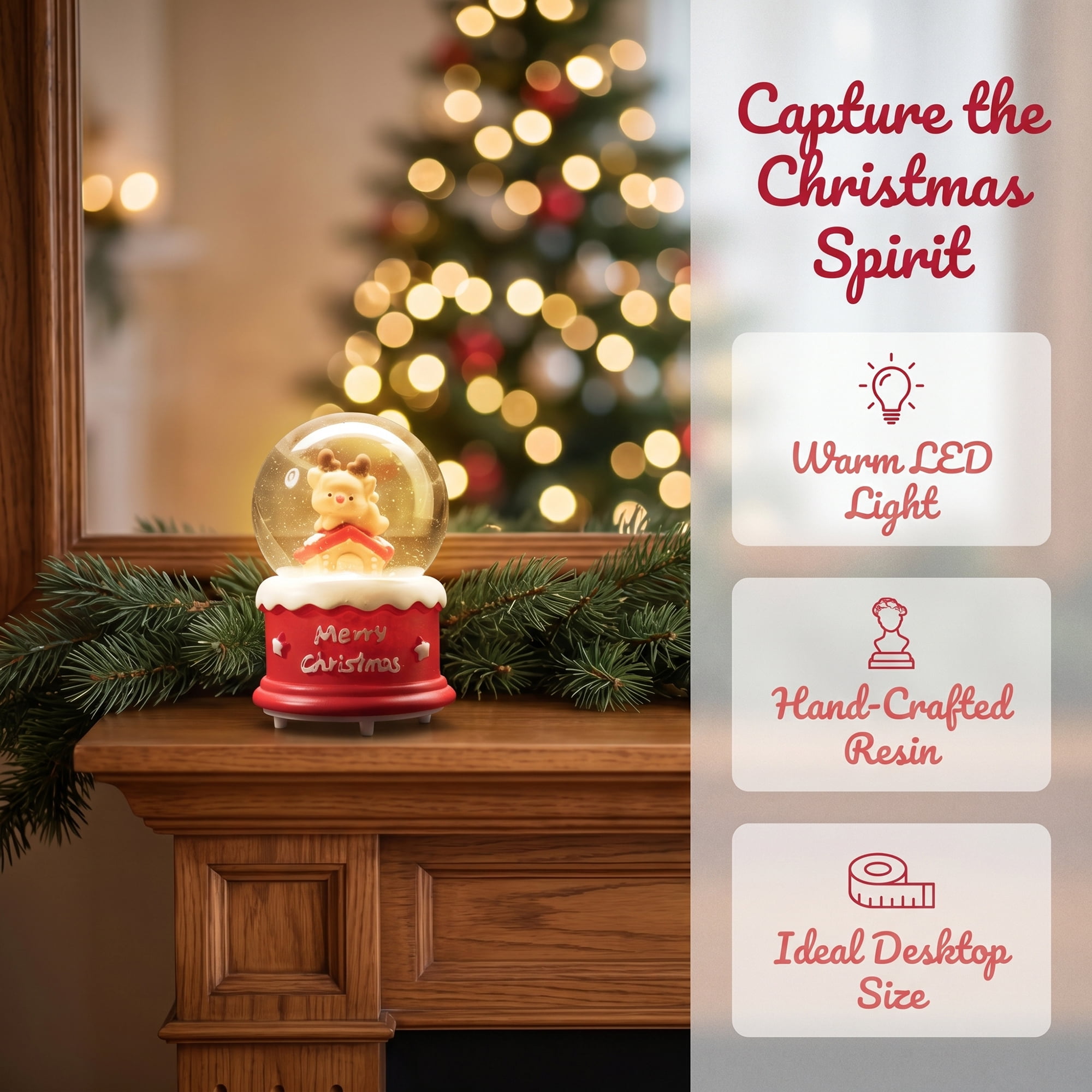 Unique Bargains Light Up Crystal Ball LED Glitter Snow Globe Red N 1.8" x 1.8" x 2.7"