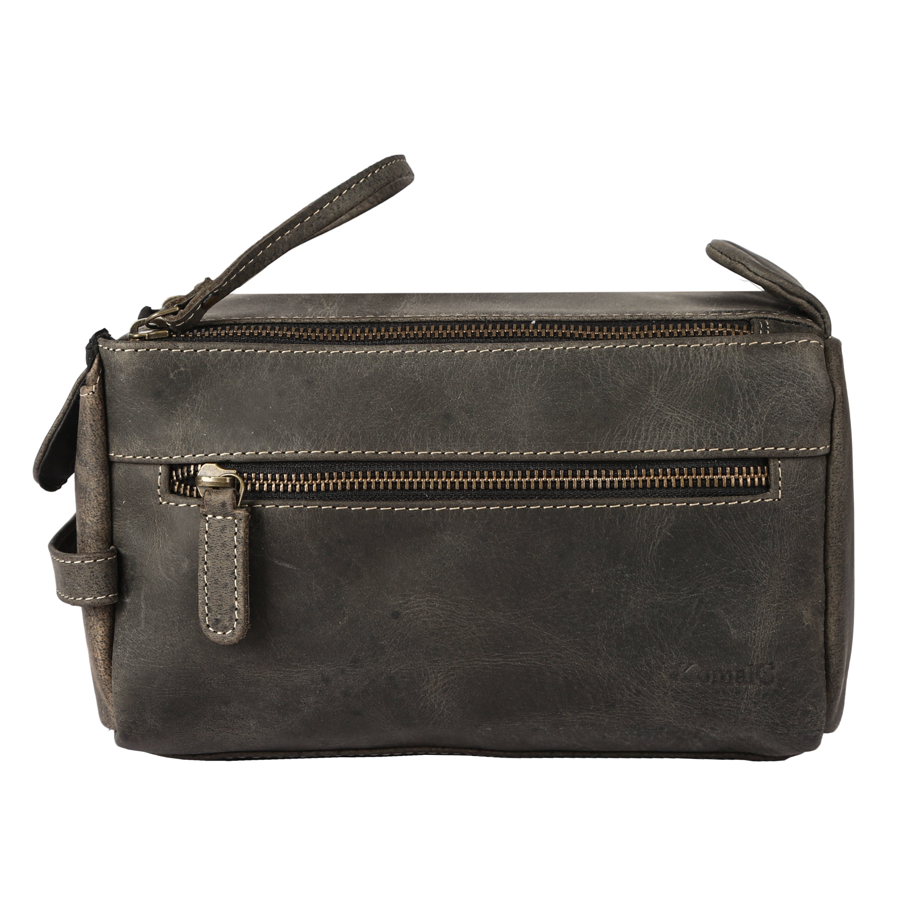 Genuine Buffalo Leather Travel Toiletry Bag for Men & Women – Unisex Dopp Kit in Charcoal Black