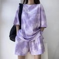 thumbnail image 5 of Conjunto de ropa de verano 2024 para mujer, camiseta de manga corta y pantalones cortos, 2 piezas, camisetas sueltas con estampado de camuflaje teñido anudado, traje deportivo informal nuevo, 5 of 5