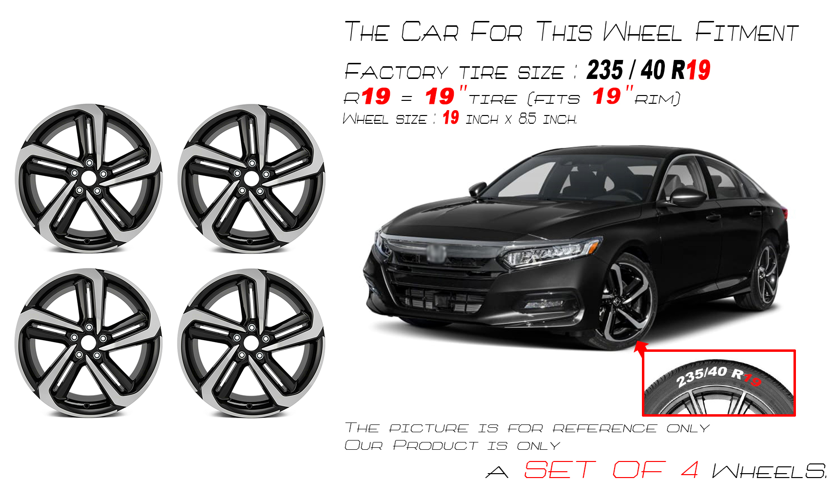 19x8.5 Black Alloy Wheel Rim For 2018-2022 Honda Accord – OEM Quality, 2-Pack (64127)