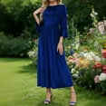 thumbnail image 2 of Stamzod Velvet Dresses for Wedding Guest Summer Flared 3/4 Sleeve Elegant Long Dress Solid Crewneck Casual Maxi Dresses for Women Dark Blue B XL, 2 of 8