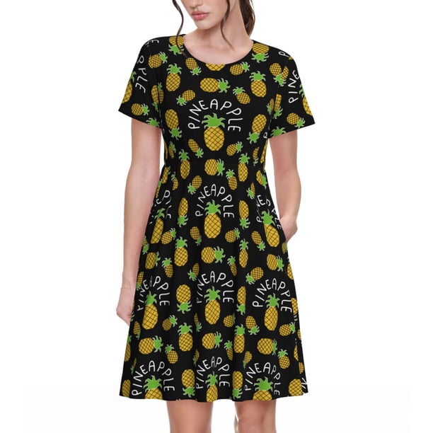 Balery Pineapple Vestidos sueltos de manga corta para mujer, vestidos de verano 2025, vestidos casuales de corte A con vuelo.