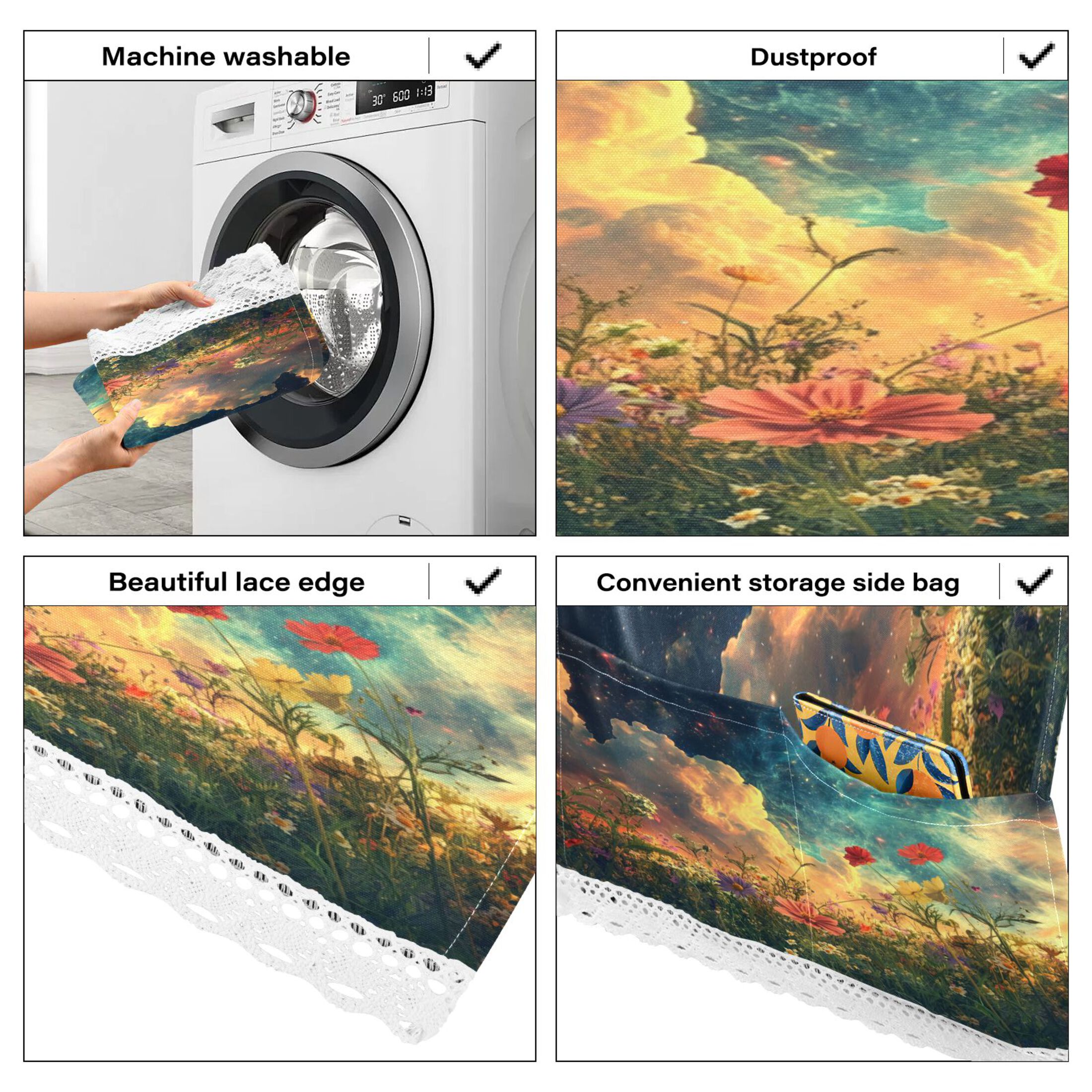 DEIARA Beautiful Flower Sea Washing Machine Cloth Dryer Refrigerator Top Cover Protective Non-Slip Mat For Kitchen Laundry