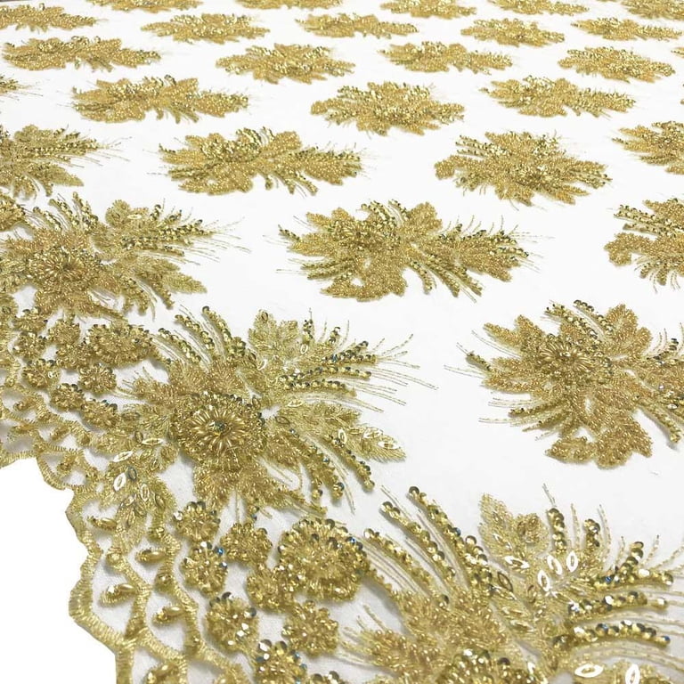 Gloriosa Bridal Lace Sequins Beaded Scallop Fabric for Dresses 52'' BTY ( Gold) - Walmart.com