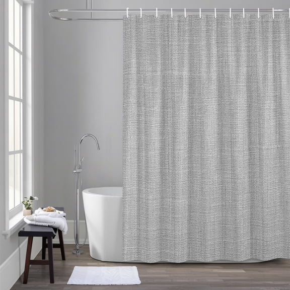 Vintage Linen 72x96 Inches Waterproof Shower Curtain, Pastoral Grey Linen Texture Farmhouse Bath Curtain Set with 12 Hooks Washable Shower Curtains for Bathroom Bathtub Decor