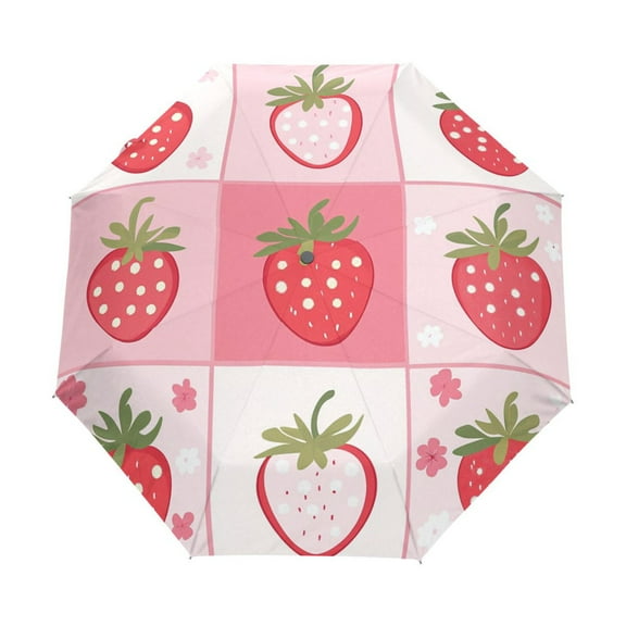 BZSMCE One-Touch Auto Open Close Rain Umbrella With Creative Sweet Strawberry Patch Pattern
