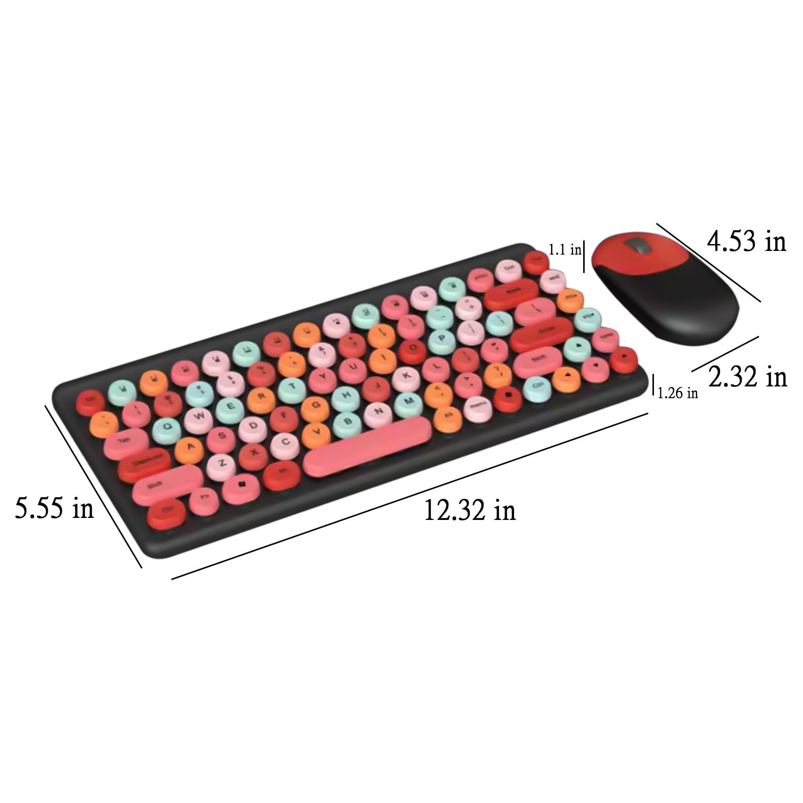 Wireless Keyboard and Mouse Combo, Retro Punk Round Keycap, for Windows/iOS/Linux PC Tablets