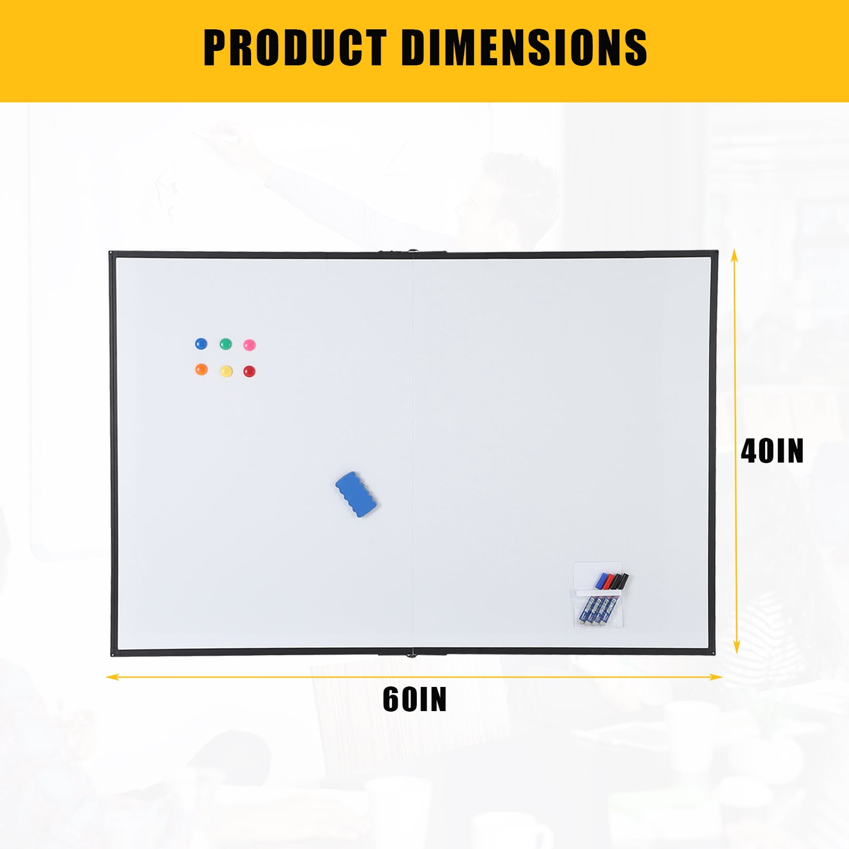 Ataujin Magnetic Whiteboard 60x40 Inch, Large Dry Erase Board with Aluminum Frame & Deep Pen Tray, Hanging Mounted Whiteboard, Smooth Writing Surface for Office, Classroom, Home