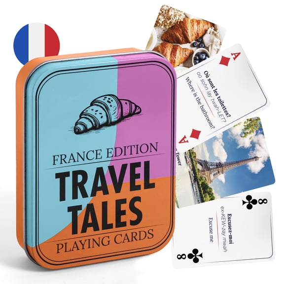 All7s Travel Tales France Edition - French Playing Cards for Adults - Bastille Day Gift for Francophiles