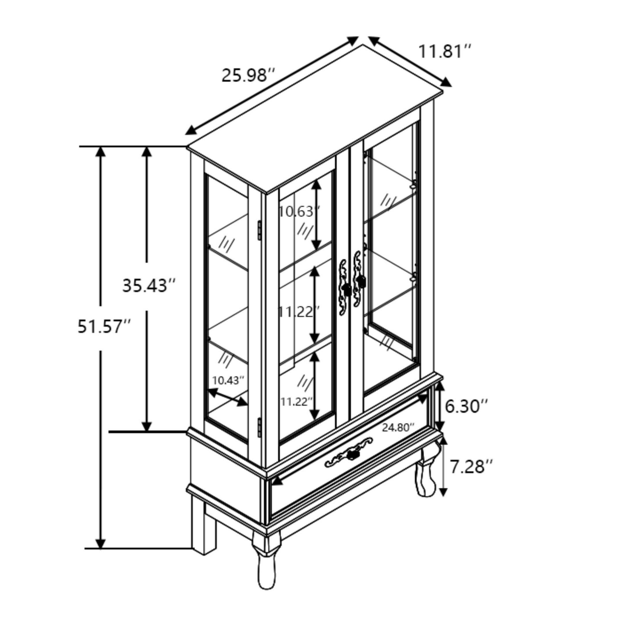 Noble House Timothy Lighted Glass Curio Cabinet with Drawer, Adjustable Shelves Display Case Sideboard, Dark Cherry