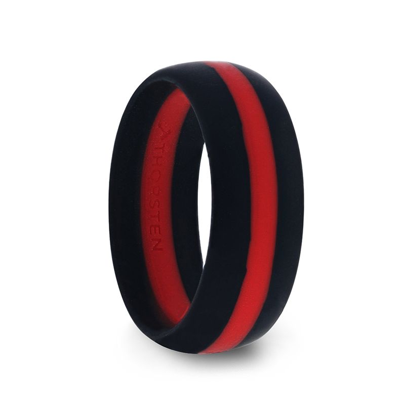 Matte Black Men's Silicone Ring Ring With Red Colored Inlay - 8mm