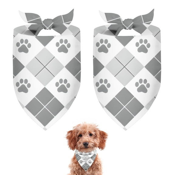 Dog Bandana 2 Pack,Pawprints Argyle Bandanas for Dogs,Cat Bandana,Small/ Large Dog Bandana 2 Size,Dog Bandanas