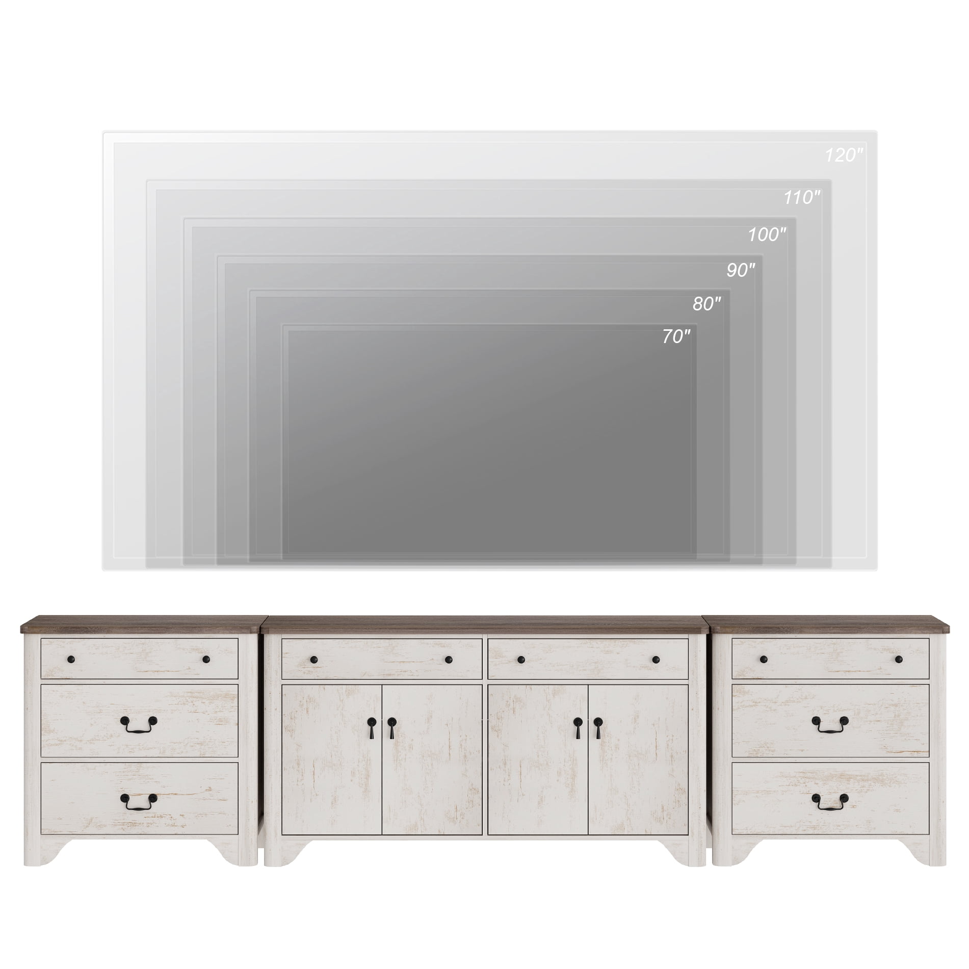 WAMPAT 59" Farmhouse Sideboard Buffet Cabinet with 3-Drawer Dresser Set of 2,Wood Coffee Bar Cabinet with Storage for Bedroom,Kitchen,Entryway,Hallway,and Living Room,White