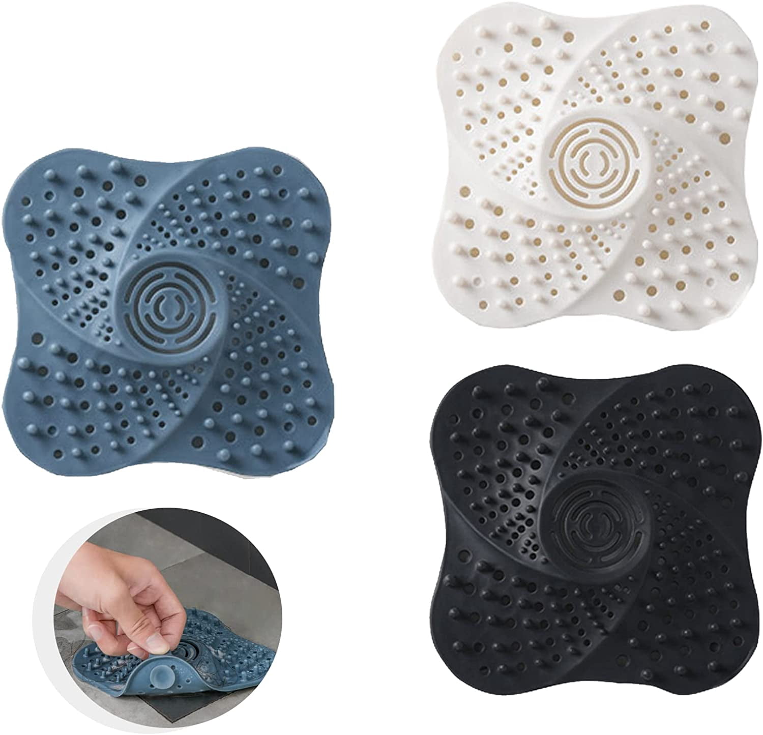 Shower Drain Filter Hair Catcher,Sauqre Bathroom Drain Cover Silicone ...