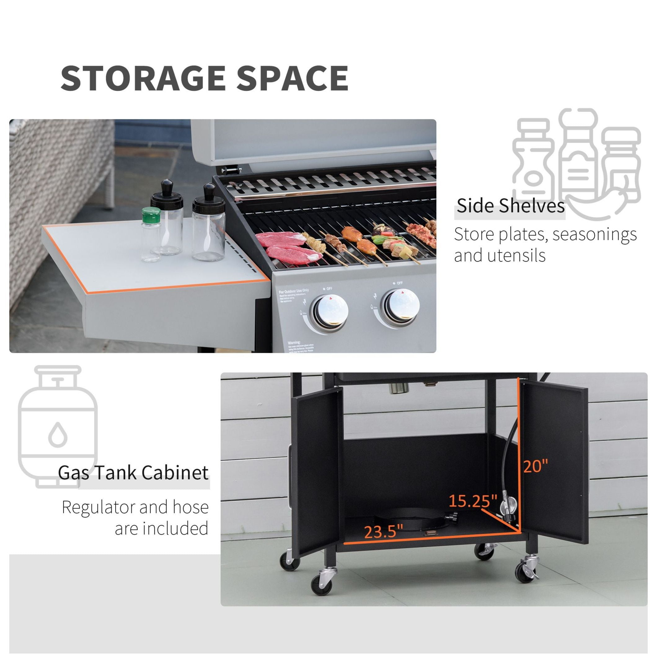 52" Propane Gas Grill 4+1 Burner BBQ, Outdoor Cabinet Grill w/ Side Burner & Wheels, Silver