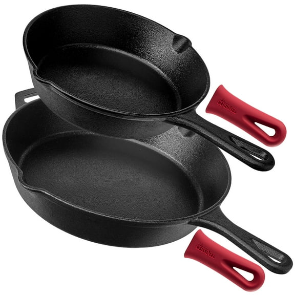Pre-Seasoned Cast Iron Skillet Set (8-Inch and 12-Inch) Oven Safe Cookware - Heat-Resistant Holders - Indoor and Outdoor Use - Grill, Stovetop, Induction Safe…