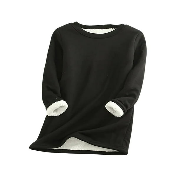 Women‘s Winter Warm Sherpa Lined Sweatshirt Pullover Crewneck Long Sleeve Fleece Lined Shirts Loungewear Tops