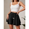 thumbnail image 3 of Pantalones de falda con volantes de doble capa for mujer, con cintura elástica y cordón, pantalones de falda informales antiexposición deportivos, 3 of 7