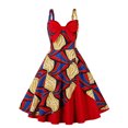 thumbnail image 1 of Moda mujer Casual Sexy verano Sling Bow estampado decorativo Retro Panel contraste vestido Pompotops  ghjkhdj4709, 1 of 8