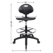CHAIR MASTER-Black Polyurethane Tall Drafting Stool-Seat Height 24-34 with Footring and Soft Rubber Casters
