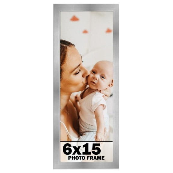 6x15 Frame Silver Stainless Steel Solid Wood Picture Frame | 0.75 Inch Moulding Width | Includes UV