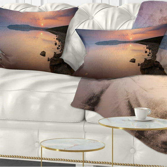 Designart Beautiful Sunrise over Tranquil Sea - Seashore Throw Pillow - 12x20