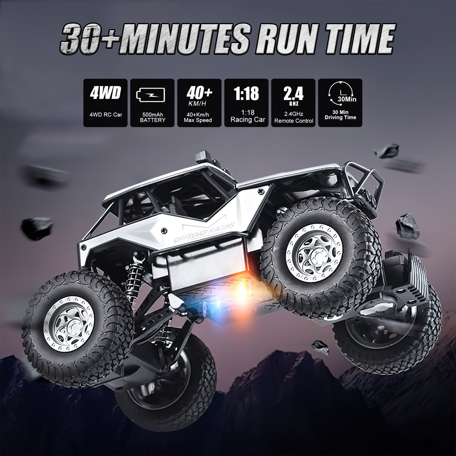 Carsky RC Cars-1:18 Scale Remote Control Car, 40MPH 4WD Rock Crawler Truck Gift for Boys Kids and Adults