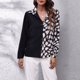 thumbnail image 2 of Blusa a cuadros para mujer, manga larga, cuello vuelto, botón, moda, elegante, informal, camisa a cuadros tipo BS, 2 of 7