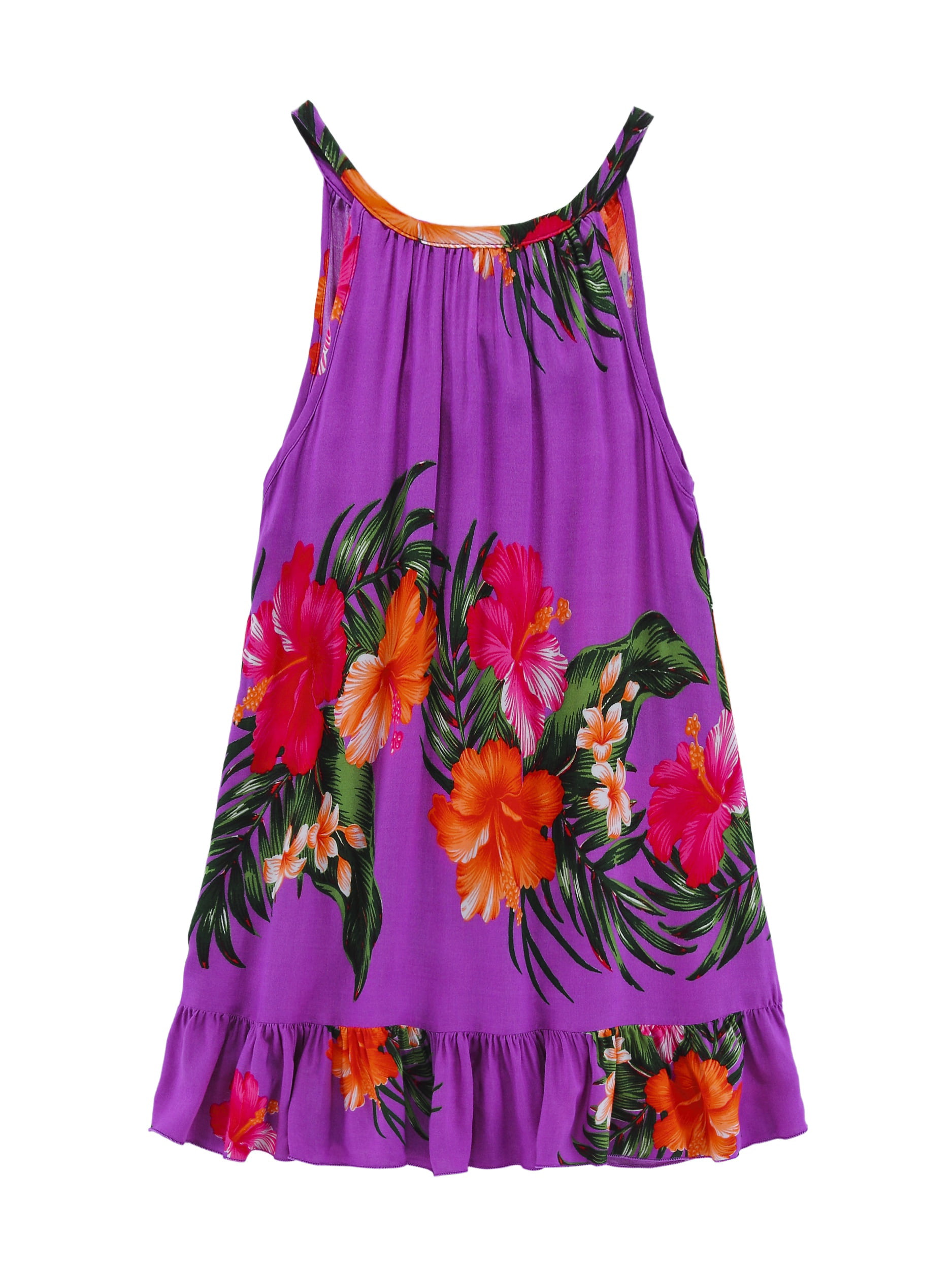 Girl Round Neck Tunic Hawaiian Luau Dress in Purple 8 - Walmart.com