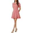 thumbnail image 1 of INSPIRE CHIC Womens Gingham Checks Ruffled Peter Pan Collar 1960s Mini Dress XS Red, 1 of 6
