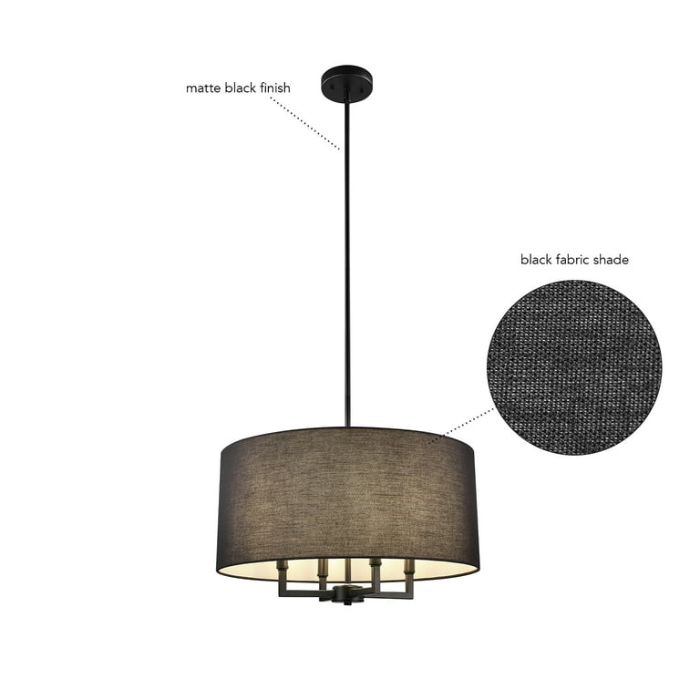 4-Light Matte Black Chandelier Ceiling Light with Black 4-Light Matte Black Chandelier Ceiling Light with Black